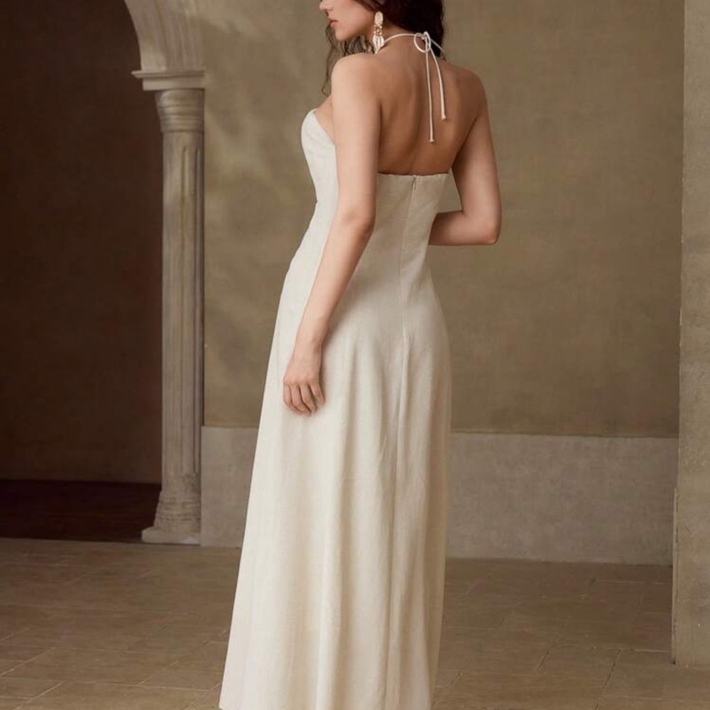 Elegant Cream Strapless Maxi Dress - Picture 3 of 13